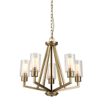 Люстра цвета латунь с 5-ю цилиндрическими плафонами из прозрачного пузырчатого стекла Kichler варинант исполнения - 1 | Loft Concept в Челябинске