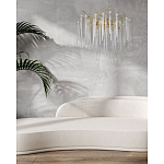 Люстра золотого цвета с декоративными ветками и длинными прозрачными стеклянными подвесами в форме сосулек Droplet Chandelier варинант исполнения - 12 | Loft Concept в Челябинске