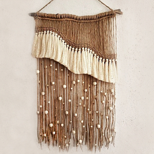 Дизайнерское Панно Дюна Макраме из нитей и бусин Wall Panel Dune