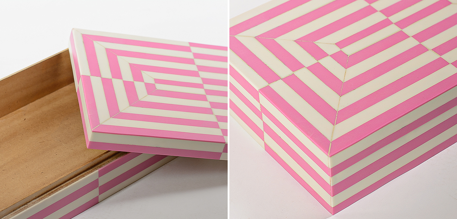 Шкатулка Pink White Stripes Bone Inlay Box Шкатулка Pink White Stripes Bone Inlay Box - Loft-Concept в Челябинске