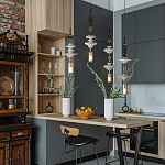 Подвесной светильник с белыми фигурными стеклянными элементами и бронзовыми вставками Высота 100 см Gabriel Scott Luna варинант исполнения - 9 | Loft Concept в Челябинске