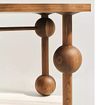 Обеденный стол деревянный с круглыми декоративными элементами на ножках Koko варинант исполнения - 1 | Loft Concept в Челябинске