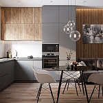 Серый матовый кухонный гарнитур с фасадом под дерево Vincens Kitchen Set варинант исполнения - 1 | Loft Concept в Челябинске