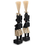 Комплект из 2-х деревянных статуэток Asmat Straw Headdress Statuettes Multicolor варинант исполнения - 4 | Loft Concept в Челябинске