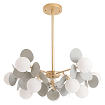 Люстра на штанге с 10-ю белым шарообразным плафоном и декоративными металлическими элементами в виде лепестков серого цвета Matisse варинант исполнения - 1 | Loft Concept в Челябинске