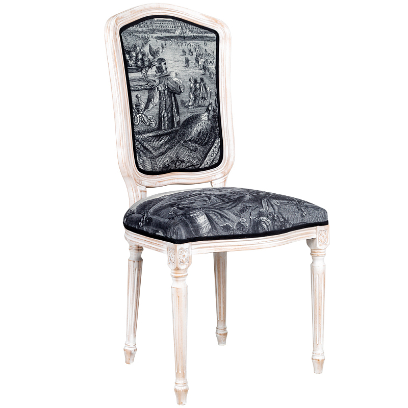 Стул Tuileries Square Stool Черно-белый Белый винтажная патина Стул Tuileries Square Stool Черно-белый Белый винтажная патина в Челябинске | Loft Concept