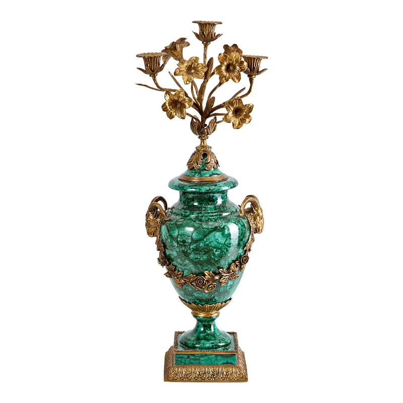 Подсвечник из фарфора с бронзовыми цветочными элементами Malachite Candlestick Бронза Малахит в Челябинске | Loft Concept 
