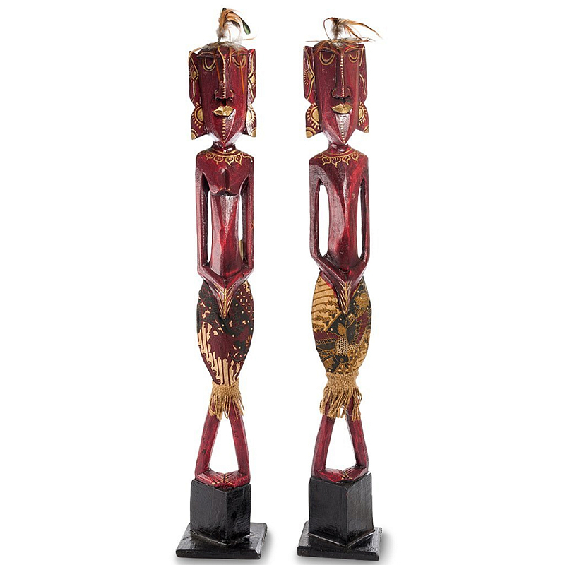 Комплект из 2-х деревянных статуэток Asmat Tall Red Statuettes Красный Золотой Черный Комплект из 2-х деревянных статуэток Asmat Tall Red Statuettes Красный Золотой Черный в Челябинске | Loft Concept