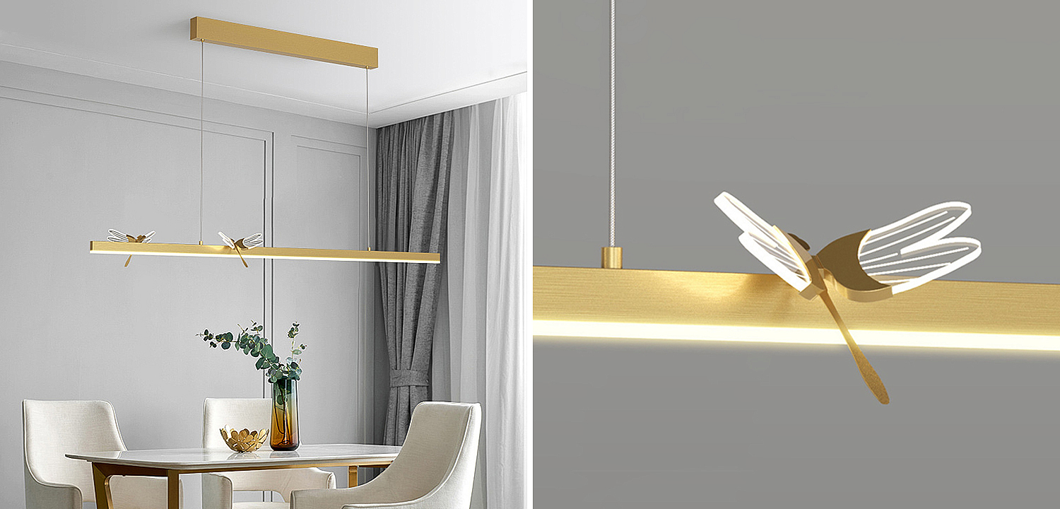 Линейный светильник со стрекозами Dragonfly Linear Chandelier Gold Линейный светильник со стрекозами Dragonfly Linear Chandelier Gold - Loft-Concept в Челябинске
