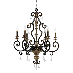 Люстра с подвесками из прозрачного стекла на кованом каркасе бронзового цвета в классическом стиле Quoizel варинант исполнения - 5 | Loft Concept в Челябинске