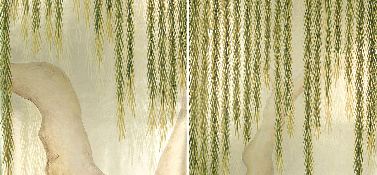 Обои ручная роспись Willow Original colourway on Champagne Gold gilded paper Обои ручная роспись Willow Original colourway on Champagne Gold gilded paper - Loft-Concept в Челябинске