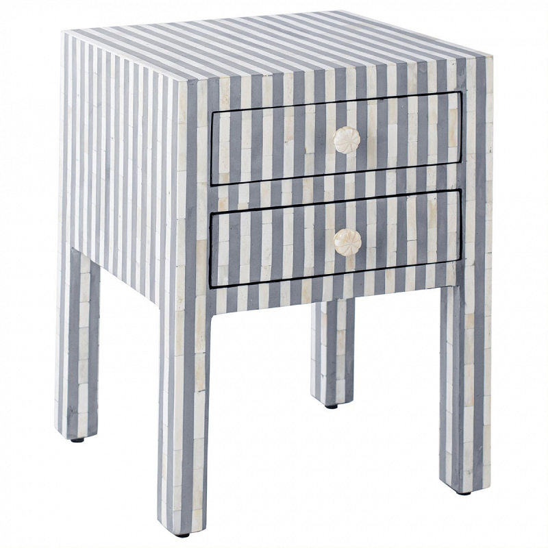 Тумбочка Indian striped Bone Inlay nightstand Белый Серый Тумбочка Indian striped Bone Inlay nightstand Белый Серый в Челябинске | Loft Concept