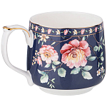 Кружка фарфоровая синяя с цветочным принтом 470 мл Flower Porcelain Collection варинант исполнения - 1 | Loft Concept в Челябинске