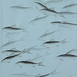 Обои ручная роспись Fishes Original colourway on Duck Egg dyed silk варинант исполнения - 1 | Loft Concept в Челябинске