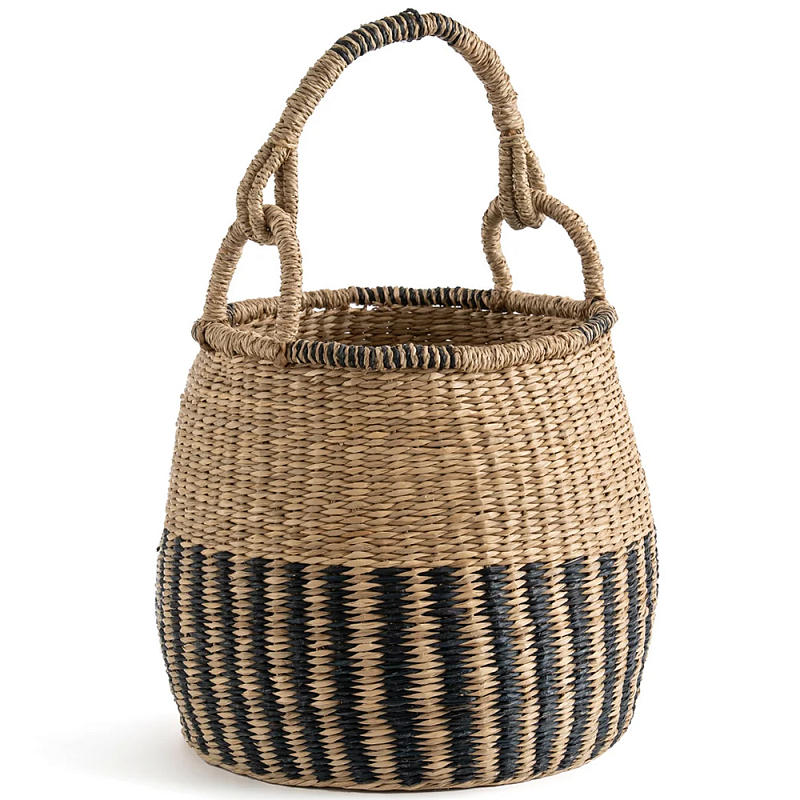 Корзина из плетеного морского тростника Leta Wicker Basket Бежевый Черный Корзина из плетеного морского тростника Leta Wicker Basket Бежевый Черный в Челябинске | Loft Concept