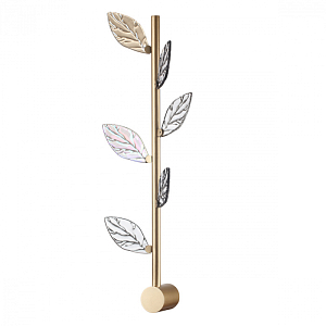 Бра с золотистой вертикальной трубкой и декоративными прозрачными листьями из стекла Sylva 