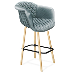 Барный стул со спинкой и мягкой обивкой с ромбами на 4-х деревянных ножках Голубой Велюр Ava Charm варинант исполнения - 1 | Loft Concept в Челябинске