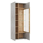 Шкаф-витрина с фасадом цвета серый бетон и стеклянными дверками Grace of Furniture варинант исполнения - 3 | Loft Concept в Челябинске