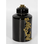 Банка с крышкой из фарфора с бронзовым цветочным элементом Eden Garden варинант исполнения - 2 | Loft Concept в Челябинске