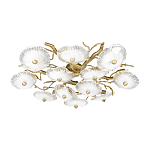 Потолочная люстра круглая ветвистыми бронзовыми элементами и стеклянными рифлеными дисками Textured Glass Chandelier варинант исполнения - 3 | Loft Concept в Челябинске