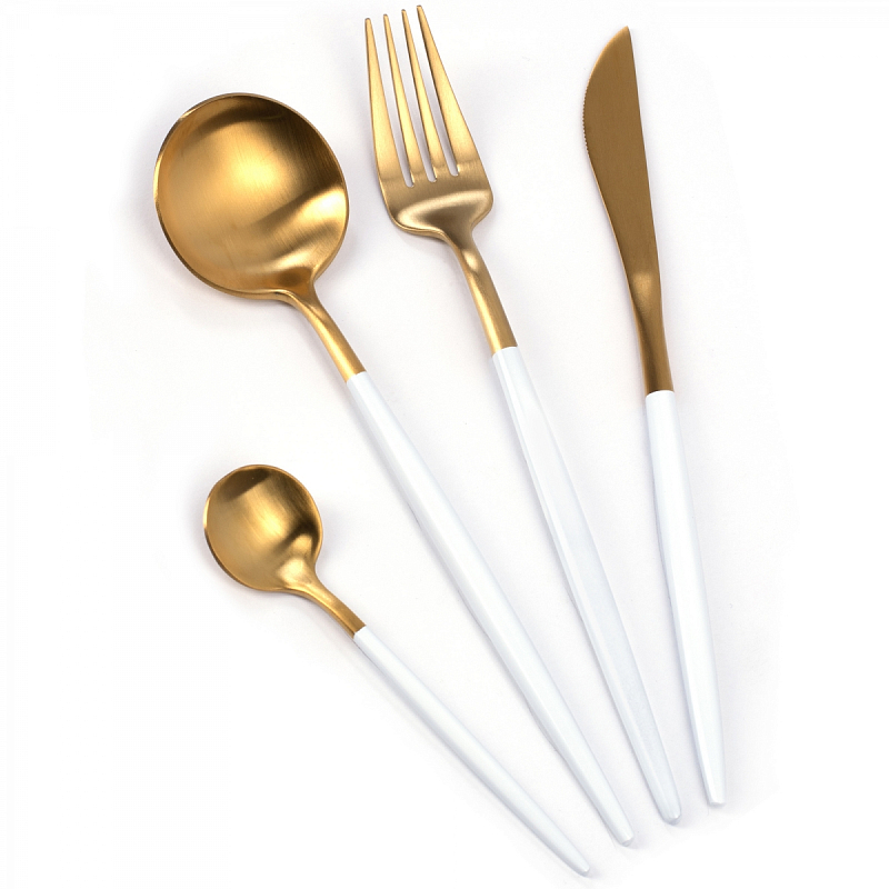 Столовые приборы Gold and White Золотой Белый Столовые приборы Gold and White Золотой Белый в Челябинске | Loft Concept