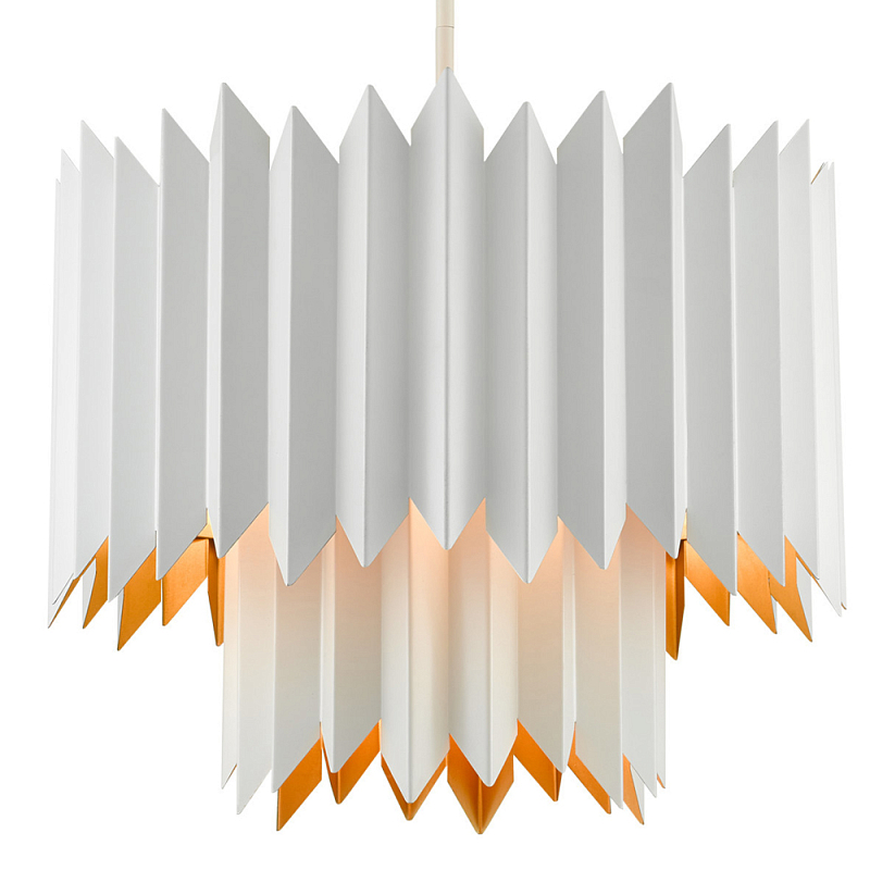 Люстра белая с гофрированным двойным абажуром Corrugated Double Lampshade Золотой Белый в Челябинске | Loft Concept 