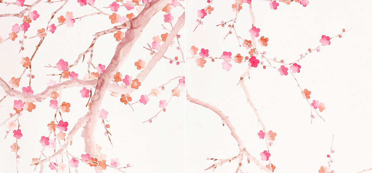 Обои ручная роспись Plum Blossom Bleached on Bleached White dyed silk Обои ручная роспись Plum Blossom Bleached on Bleached White dyed silk - Loft-Concept в Челябинске