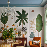 Обои с вышивкой ручной работы Mughal Trees Original colourway on linen варинант исполнения - 5 | Loft Concept в Челябинске