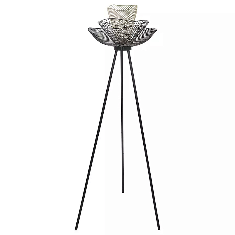 Торшер с трехъярусным плафоном из металлической сетки Metal Mesh Floor Lamp Белый Черный Серый в Челябинске | Loft Concept 