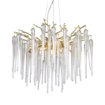 Люстра золотого цвета с декоративными ветками и длинными прозрачными стеклянными подвесами в форме сосулек Droplet Chandelier варинант исполнения - 1 | Loft Concept в Челябинске