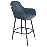 Барный стул со спинкой и подлокотниками на 4-х металлических ножках Douglas Rhombus Синий Велюр варинант исполнения - 1 | Loft Concept в Челябинске