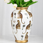 Ваза белая овальная с рисунком леопардов и золотыми акцентами LEOPARD Collection варинант исполнения - 2 | Loft Concept в Челябинске