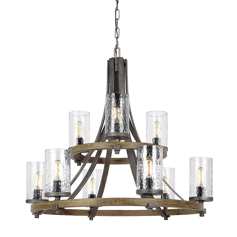 Люстра с цилиндрическим плафонами из толстого волнистого стекла в индустриальном стиле Feiss Черный Коричневый Прозрачное Стекло в Челябинске | Loft Concept 