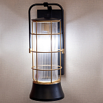 Настенный фонарь цилиндрической формы с рифленым стеклом в золотом каркасе на черном прямоугольном основании Eurofase варинант исполнения - 10 | Loft Concept в Челябинске