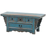 Деревянная ТВ-тумба в китайском стиле с 4-мя ящиками и резным декором голубая Luo Chinese TV Stand Blue варинант исполнения - 2 | Loft Concept в Челябинске
