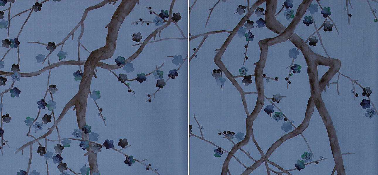Обои ручная роспись Plum Blossom Special Colourway on Sky Blue dyed silk Обои ручная роспись Plum Blossom Special Colourway on Sky Blue dyed silk - Loft-Concept в Челябинске