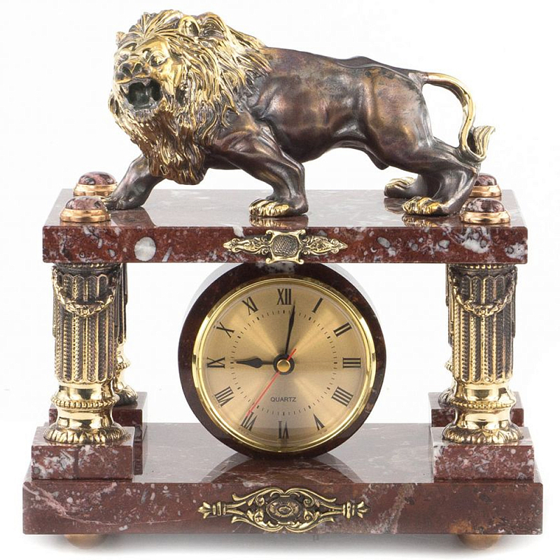Часы настольные из креноида и бронзы с декором в виде льва Lion Stone Clock Коричневый Бронза Часы настольные из креноида и бронзы с декором в виде льва Lion Stone Clock Коричневый Бронза в Челябинске | Loft Concept