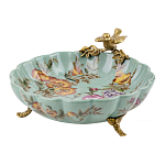 Блюдо из голубого фарфора с бронзовой птичкой Blue Garden варинант исполнения - 1 | Loft Concept в Челябинске