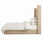 Кровать двуспальная бежевая с основанием из массива дерева с мягким изголовьем Flax Beds варинант исполнения - 2 | Loft Concept в Челябинске