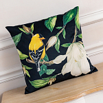 Декоративная подушка чёрная с изображением птиц и цветов Blooming Birds варинант исполнения - 2 | Loft Concept в Челябинске