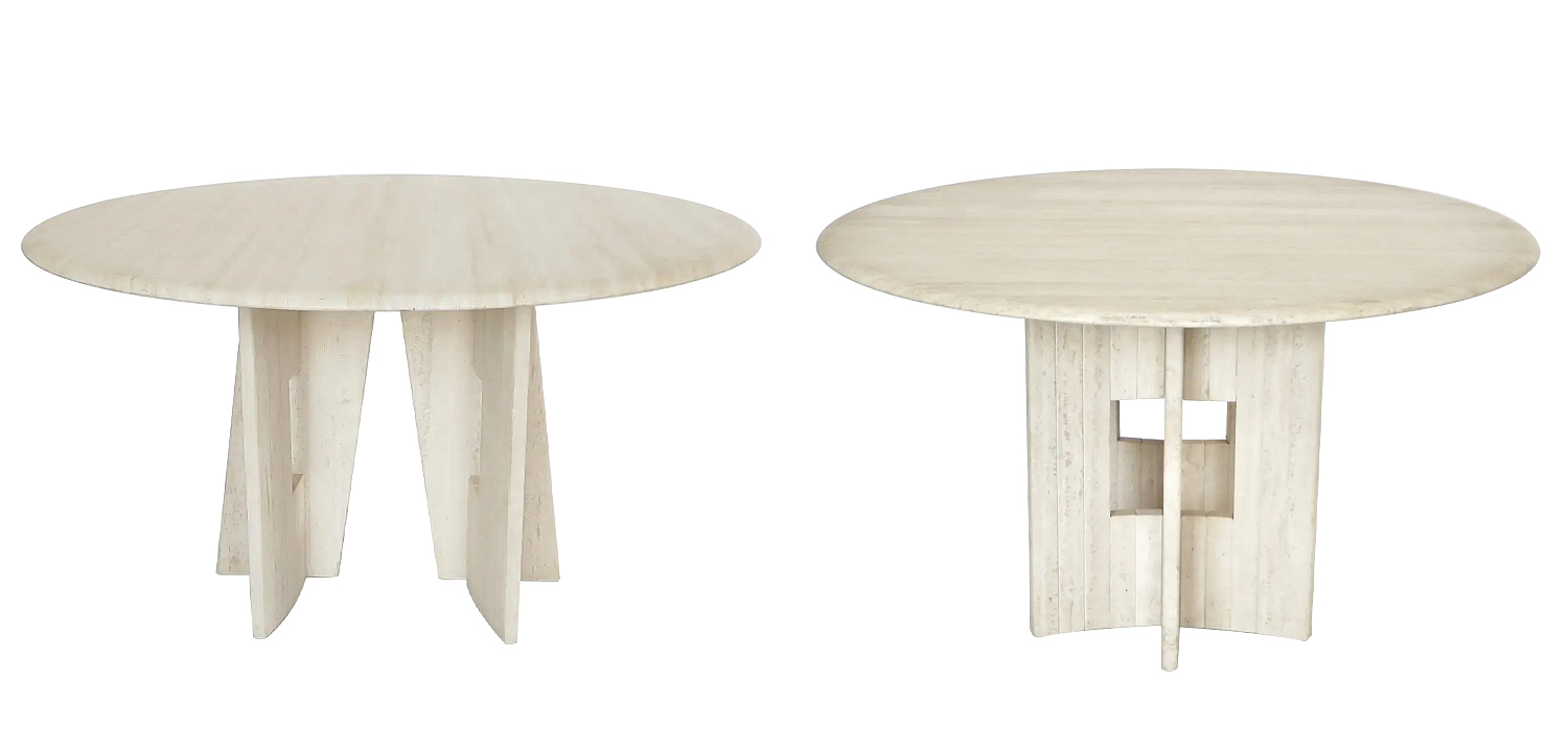 Обеденный стол Travertine Marble Dining Table Round with Sculptural Architectural Base Обеденный стол Travertine Marble Dining Table Round with Sculptural Architectural Base - Loft-Concept в Челябинске