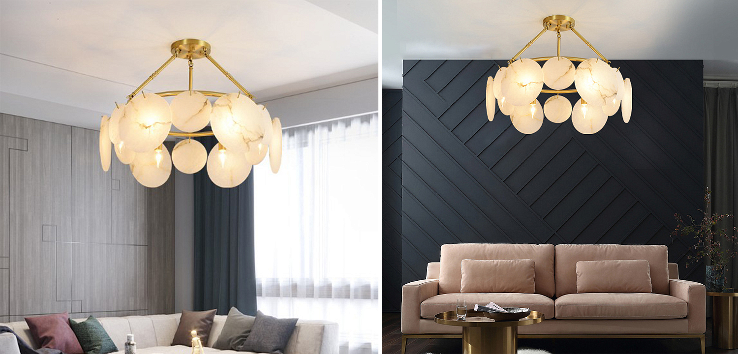 Дизайнерская люстра с круглыми мраморными подвесами Round Marble Pendants Дизайнерская люстра с круглыми мраморными подвесами Round Marble Pendants - Loft-Concept в Челябинске