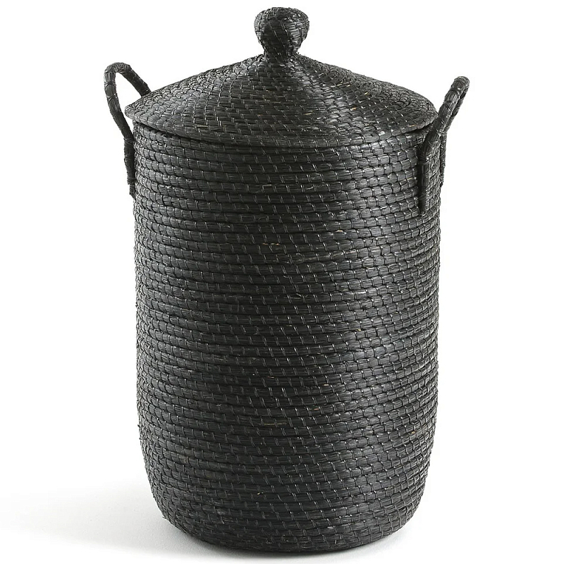 Корзина с крышкой из плетеной рисовой соломы Safiri Wicker Basket Черный Корзина с крышкой из плетеной рисовой соломы Safiri Wicker Basket Черный в Челябинске | Loft Concept