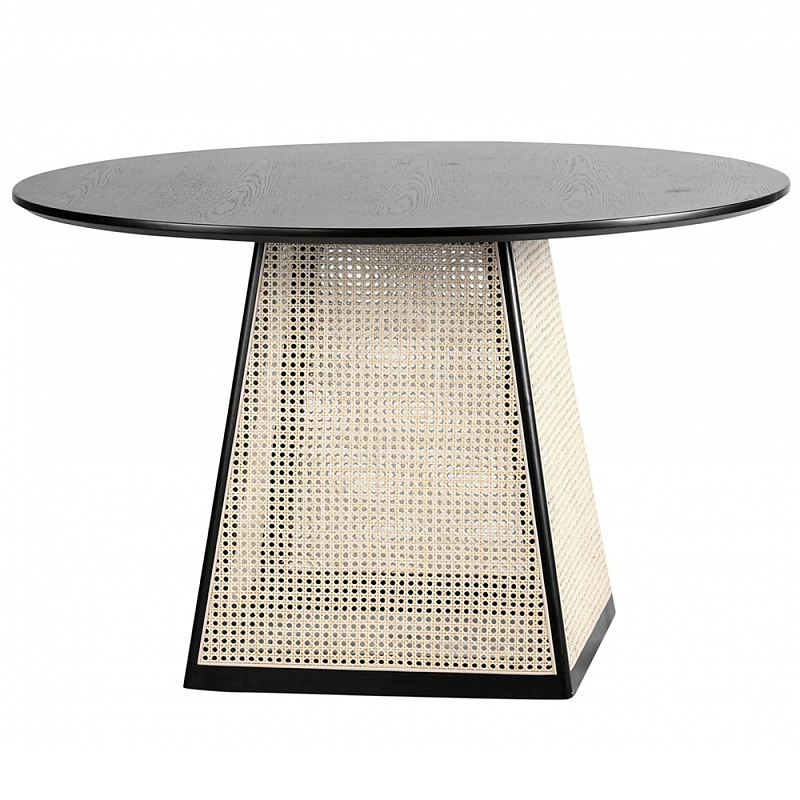 Обеденный стол с круглой чёрной столешницей и плетёным основанием Savanna Round Table Черный Бежевый Обеденный стол с круглой чёрной столешницей и плетёным основанием Savanna Round Table Черный Бежевый в Челябинске | Loft Concept