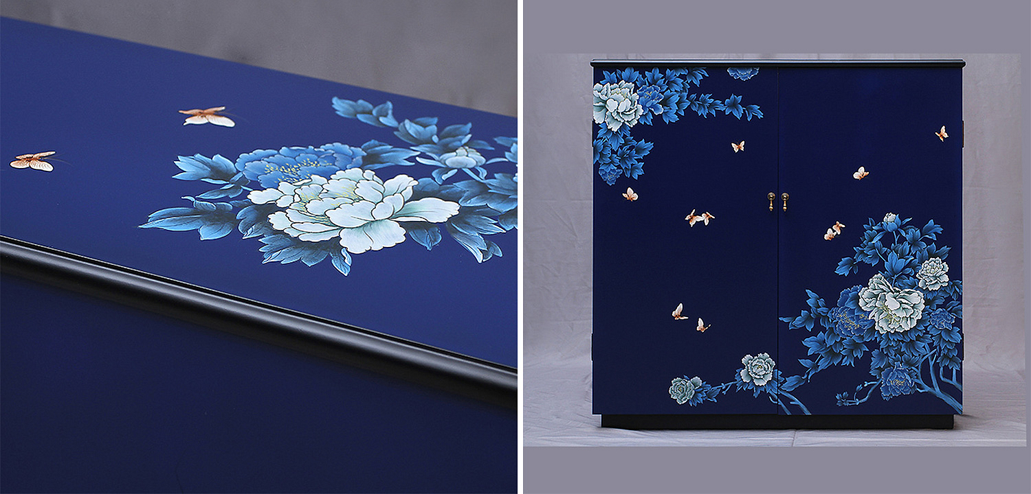 Синий Комод в Китайском стиле ручная роспись Цветы и Бабочки Flowers and Butterflies Blue chest Синий Комод в Китайском стиле ручная роспись Цветы и Бабочки Flowers and Butterflies Blue chest - Loft-Concept в Челябинске