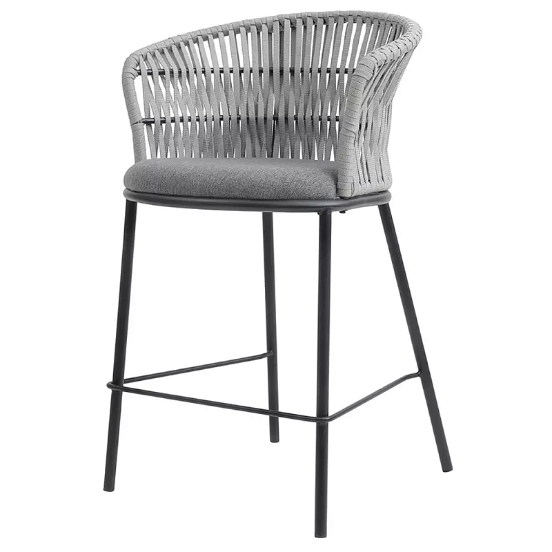 Стул барный с декоративным плетением на спинке и подлокотниках Chair Weave Светло-серый Темно-серый Стул барный с декоративным плетением на спинке и подлокотниках Chair Weave Светло-серый Темно-серый в Челябинске | Loft Concept