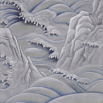 Обои ручная роспись Matsushima Waves Hokusai on Gun Metal dyed silk варинант исполнения - 2 | Loft Concept в Челябинске