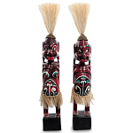 Комплект из 2-х деревянных статуэток Asmat Straw Headdress Statuettes Red Turquoise варинант исполнения - 4 | Loft Concept в Челябинске