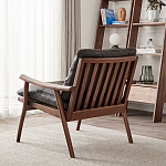 Кресло c каркасом из массива дерева и мягкой кожаной обивкой Walnut Armchair варинант исполнения - 4 | Loft Concept в Челябинске