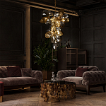 Люстра подвесная вытянутой формы с плафонами из стекла и металла с тремя вертикальными подвесками Gilded Mirage  варинант исполнения - 9 | Loft Concept в Челябинске